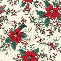 Seamless pattern, tileable Christmas holiday floral country dots print, English countryside flowers for wallpaper, wrapping paper, scrapbook, fabric and product design photo