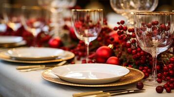 Christmas table decor, holiday tablescape and dinner table setting, formal event decoration for New Year, family celebration, English country and home styling photo