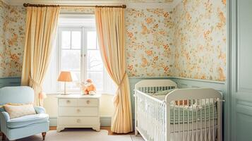 Baby room decor and interior design inspiration in the English countryside style cottage photo