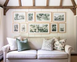 Living room gallery wall, home decor and wall art, framed art in the English country cottage interior, room for diy printable artwork mockup and print shop photo