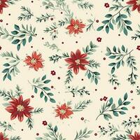 Seamless pattern, tileable vintage holiday botanical poinsettia Christmas country print for wallpaper, wrapping paper, scrapbook, fabric and product design photo