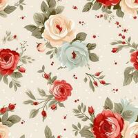 Seamless pattern, tileable floral country holiday print with roses, dots and flowers for wallpaper, wrapping paper, scrapbook, fabric and polka dot roses product design photo