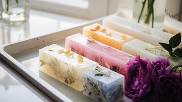 Homemade soap with floral scent photo