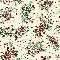 Seamless pattern, tileable modern botanical Christmas holiday, country berry dots print for wallpaper, wrapping paper, scrapbook, fabric and product design photo