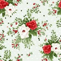 Seamless pattern, tileable Christmas holiday floral, country flowers dots print, English countryside roses for wallpaper, wrapping paper, scrapbook, fabric and product design photo