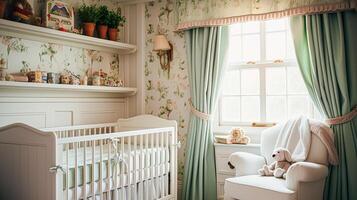 Baby room decor and interior design inspiration in the English countryside style cottage photo