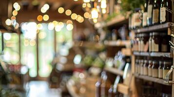 Details and products on shelves in the English counryside farm shop, small business, country style photo