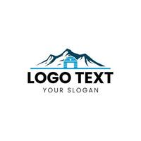 a logo for a mountain house with a blue mountain in the background vector