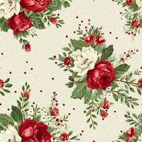 Seamless pattern, tileable Christmas holiday floral, country flowers dots print, English countryside roses for wallpaper, wrapping paper, scrapbook, fabric and product design photo