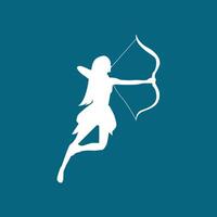 a woman archer with a bow and arrow on a blue background vector