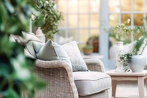 Conservatory room decor, cottage interior design and house improvement, garden furniture with sofa and home decor, English country house style, photo