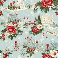 Seamless pattern, tileable Christmas holiday country house, floral dots print, English countryside for wallpaper, wrapping paper, scrapbook, fabric and product design photo