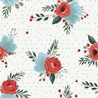 Seamless pattern, tileable Christmas holiday floral, country flowers dots print, English countryside roses for wallpaper, wrapping paper, scrapbook, fabric and product design photo