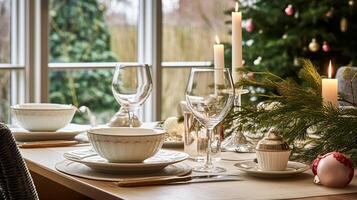 Christmas holiday family breakfast, table setting decor and festive tablescape, English country and home styling photo