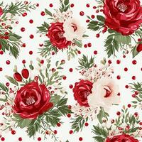 Seamless pattern, tileable Christmas holiday floral, country flowers dots print, English countryside roses for wallpaper, wrapping paper, scrapbook, fabric and product design photo