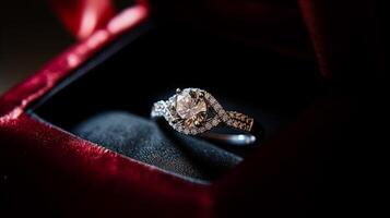 Jewellery, proposal and holiday gift, diamond engagement ring, symbol of love, romance and commitment photo