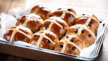 Hot cross buns in English country cottage, Good Friday, religious holiday and british cuisine recipe photo