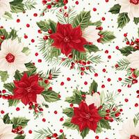 Seamless pattern, tileable Christmas holiday floral country dots print, English countryside flowers for wallpaper, wrapping paper, scrapbook, fabric and product design photo