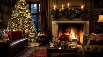 Christmas at the manor, English countryside decoration and interior decor photo