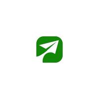 a green and white logo with a paper airplane vector