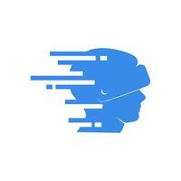 a blue and white logo with a man's head vector