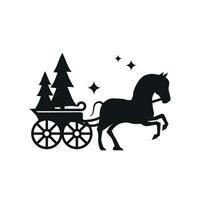un caballo y carro con Navidad arboles en eso vector