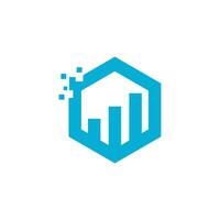 a blue hexagon with a bar graph on it vector