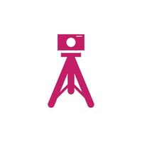un rosado cámara en un trípode icono vector