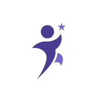 a purple logo with a person holding a star vector