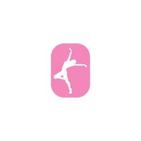 a pink and white logo with a silhouette of a woman doing a dance vector