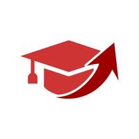 a red graduation cap with an arrow pointing up vector