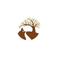 a logo for a tree and a man sitting under it vector