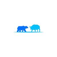 two bears and a bull are standing next to each other vector