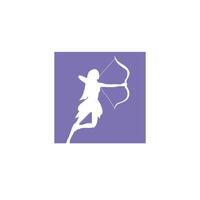 a woman archer with a bow and arrow on a purple background vector