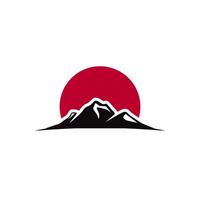 mountains and red sun logo design vector