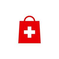 a red shopping bag with a cross on it vector