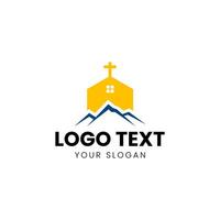 church logo design with a cross and mountain vector