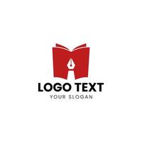 a red book logo with a pen and a red book vector