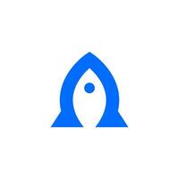un azul y blanco logo con un cohete vector