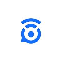 a blue and white logo with a wifi symbol vector
