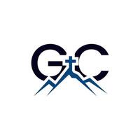 the gc logo with mountains and a cross vector