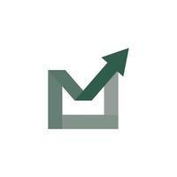 a green arrow pointing up from a mail envelope vector