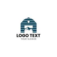 the logo for a cabin with mountains and a barn vector