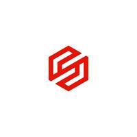 a red and white logo with a hexagon shape vector