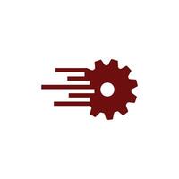 a red and white logo with a gear wheel vector