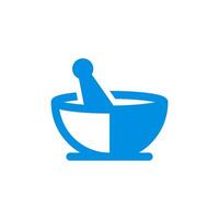 a blue icon of a mortar and pestle vector