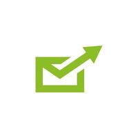 a green arrow pointing up to a green envelope vector