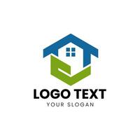 a house logo with a green and blue color scheme vector