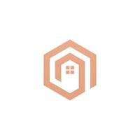 a hexagon logo with a house inside vector