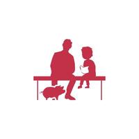 a man and a child sit on a bench with a pig vector